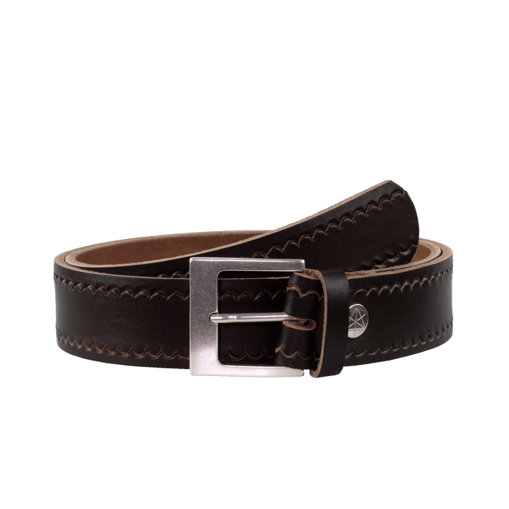 Ledergürtel 4cm mit Schnalle Odessa silber dunkelbraun kleine Welle