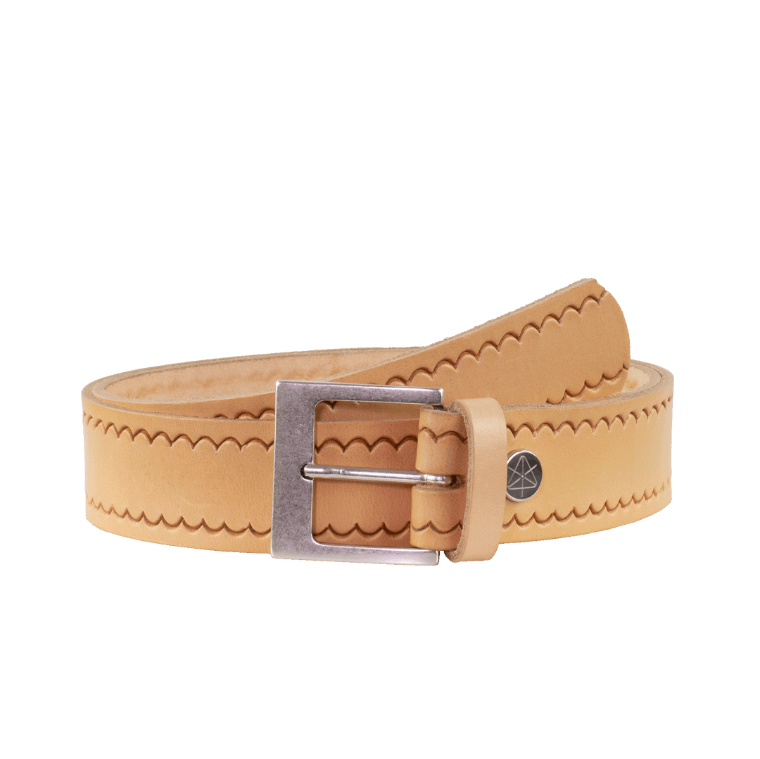 Ledergürtel 4cm mit Schnalle Odessa silber natur kleine Welle