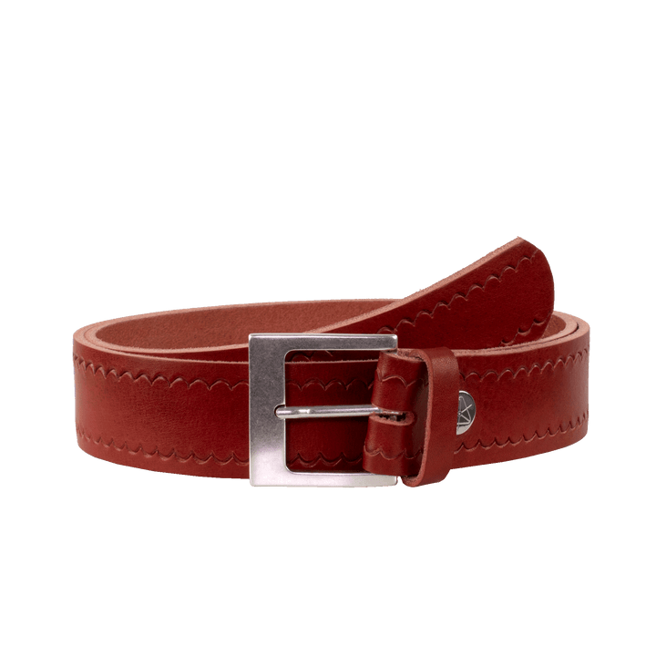 Ledergürtel 4cm mit Schnalle Odessa silber rot kleine Welle