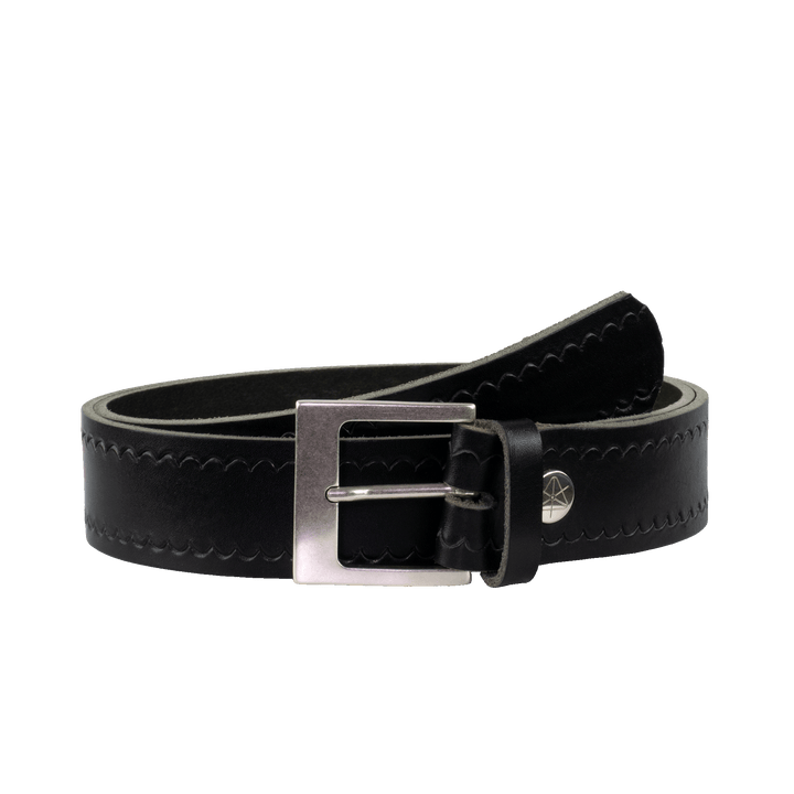 Ledergürtel 4cm mit Schnalle Odessa silber schwarz kleine Welle