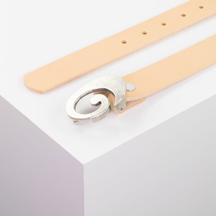 Ledergürtel 3cm mit Schnalle Schnecke silber matt natur ohne Muster