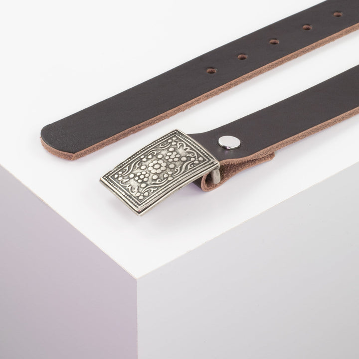Ledergürtel 3cm mit Schnalle Kitzbühel silber dunkelbraun ohne Muster