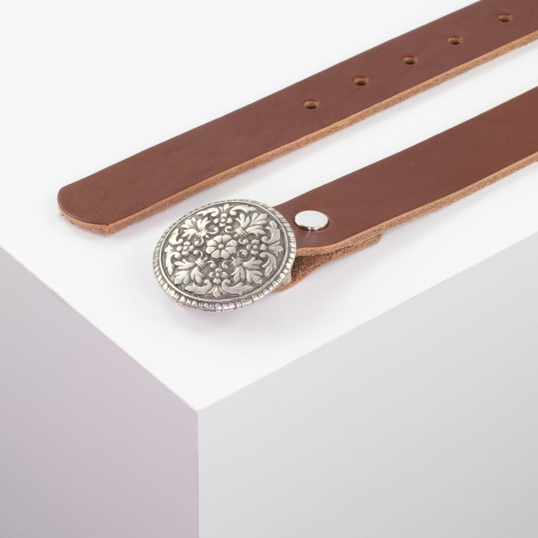 Ledergürtel 3cm mit Schnalle Montafon silber cognac ohne Muster