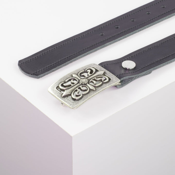 Ledergürtel 3,5cm mit Schnalle Ritter silber navi Reißverschluss