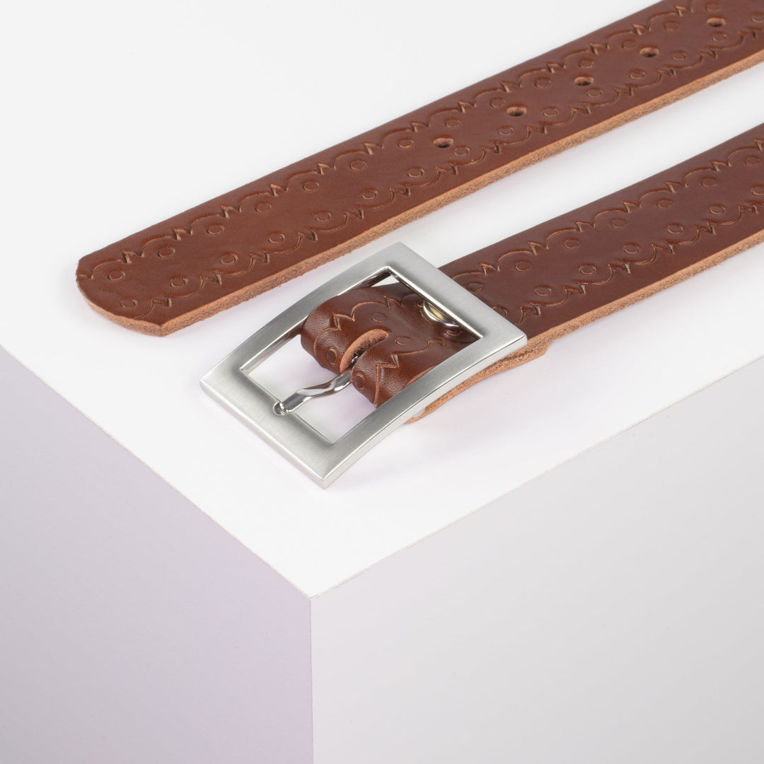 Ledergürtel 3,5cm mit Schnalle Sydney cognac Lochwelle