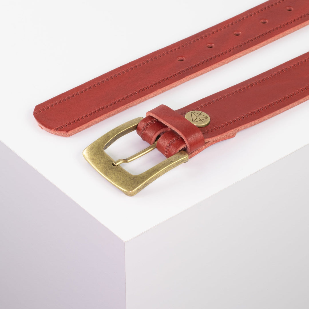 Ledergürtel 3,5cm mit Schnalle Madrid messing rot Reißverschluss