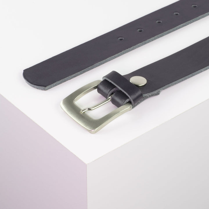 Ledergürtel 3,5cm mit Schnalle Madrid silber glänzend navi ohne Muster