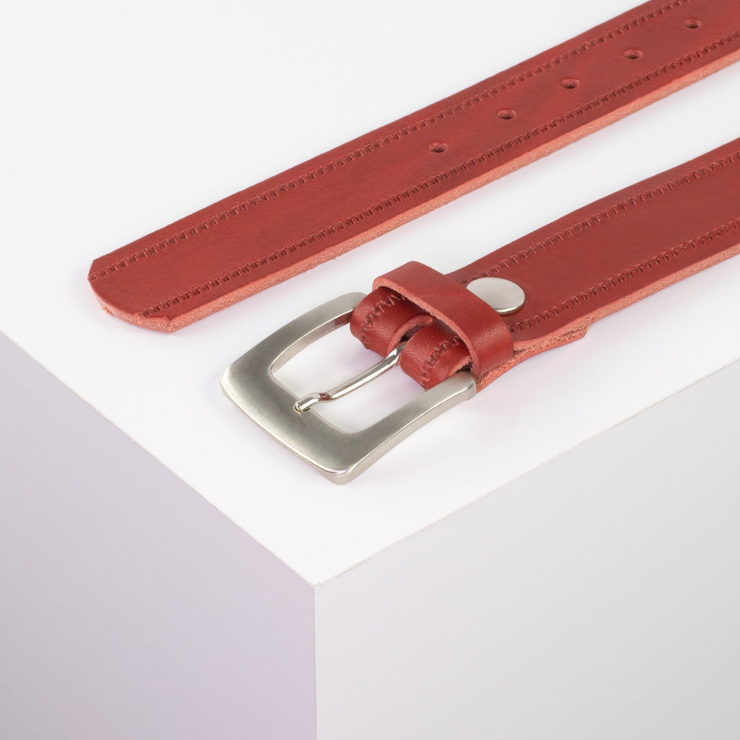 Ledergürtel 3,5cm mit Schnalle Madrid silber glänzend rot Reißverschluss