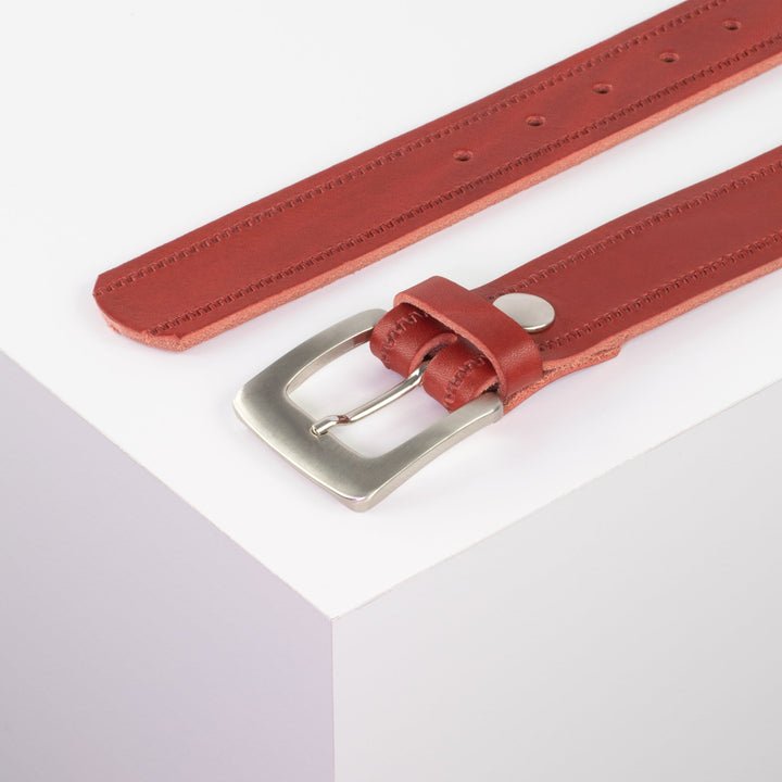 Ledergürtel 3,5cm mit Schnalle Madrid silber glänzend rot Reißverschluss