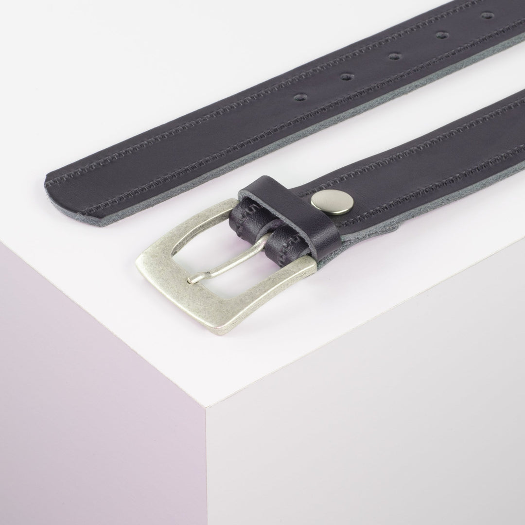 Ledergürtel 3,5cm mit Schnalle Madrid silber matt navi Reißverschluss