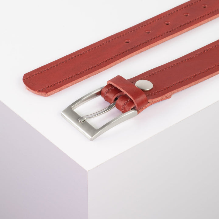 Ledergürtel 3,5cm mit Schnalle New York rot Reißverschluss
