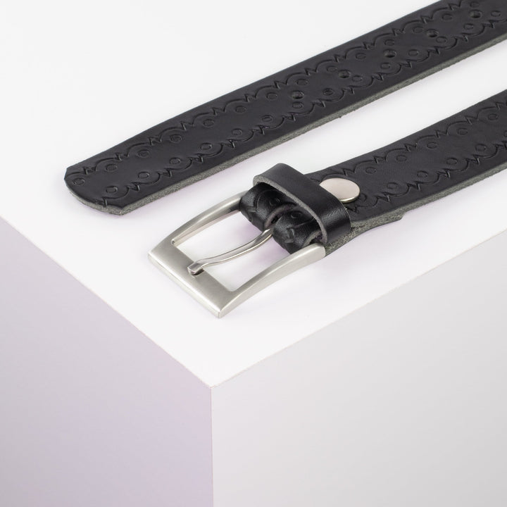 Ledergürtel 3,5cm mit Schnalle New York schwarz Lochwelle