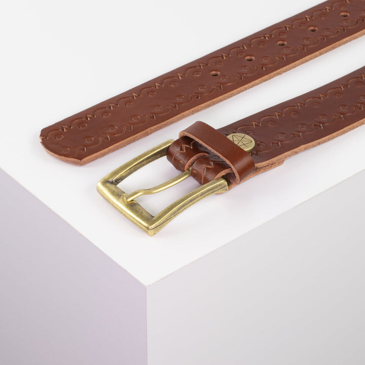 Ledergürtel 3,5cm mit Schnalle Toronto messing cognac Lochwelle