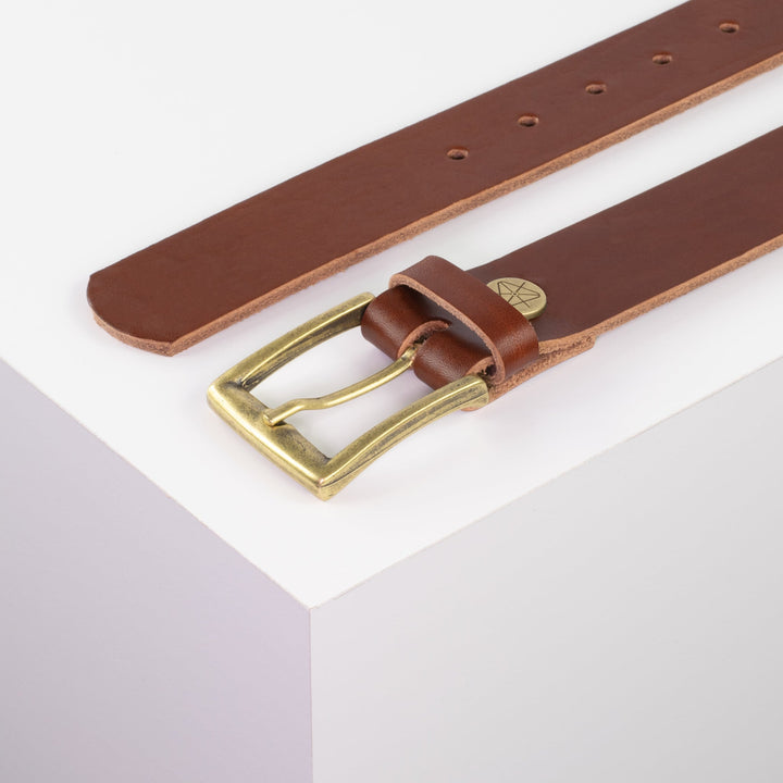 Ledergürtel 3,5cm mit Schnalle Toronto messing cognac ohne Muster