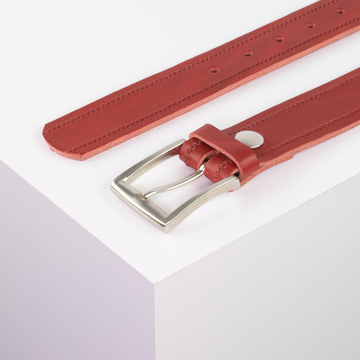 Ledergürtel 3,5cm mit Schnalle Toronto silber rot Reißverschluss