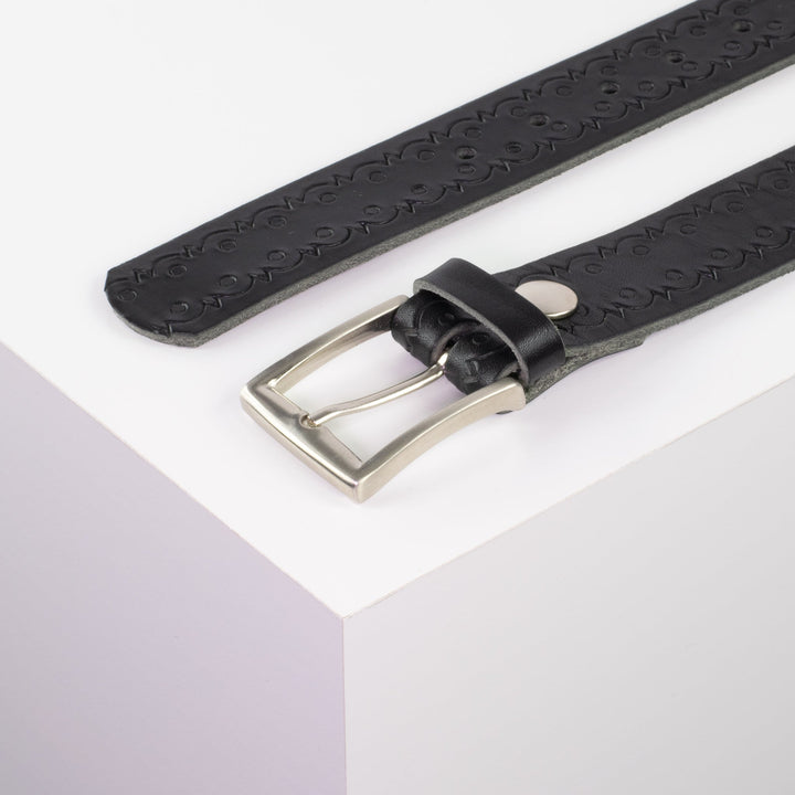 Ledergürtel 3,5cm mit Schnalle Toronto silber schwarz Lochwelle
