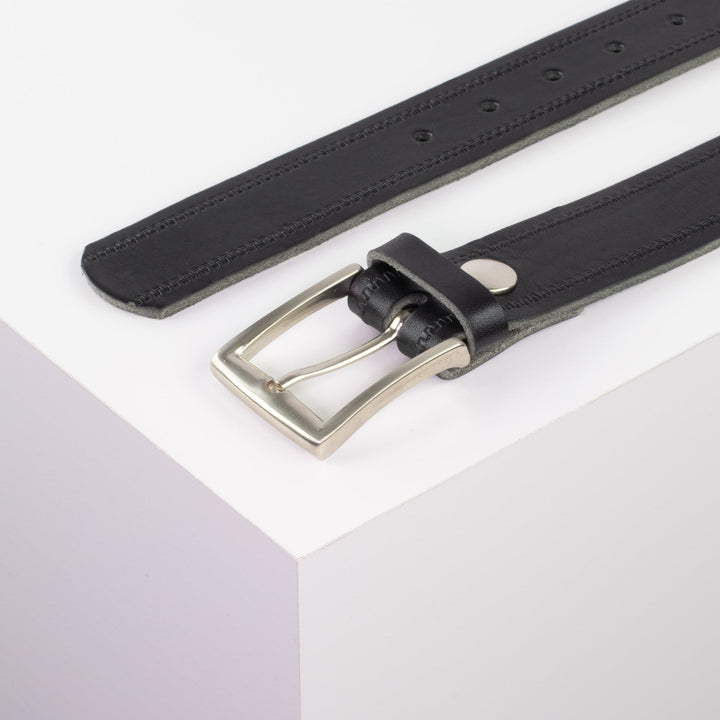 Ledergürtel 3,5cm mit Schnalle Toronto silber schwarz Reißverschluss