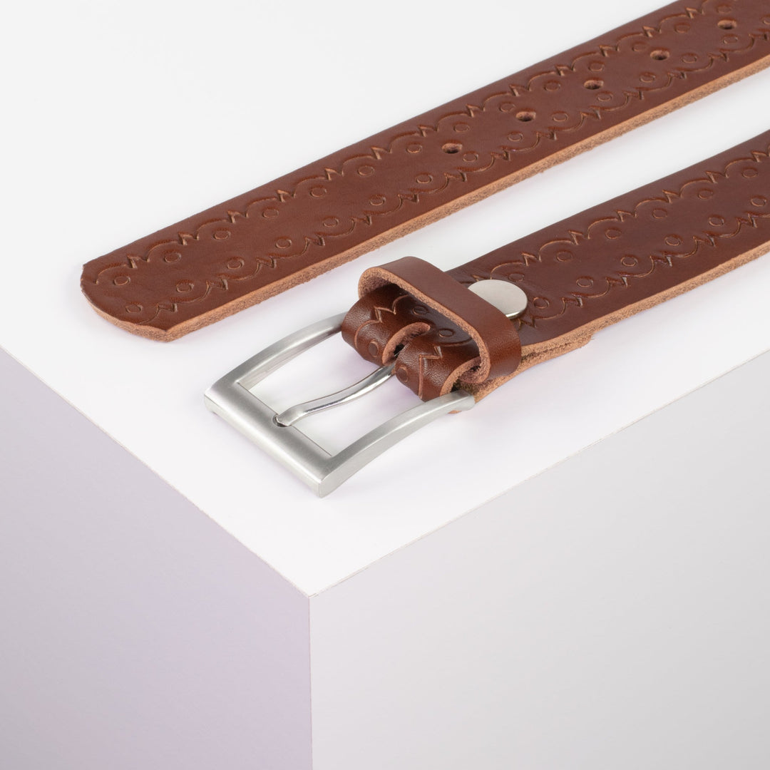 Ledergürtel 3,5cm mit Schnalle San Francisco cognac Lochwelle