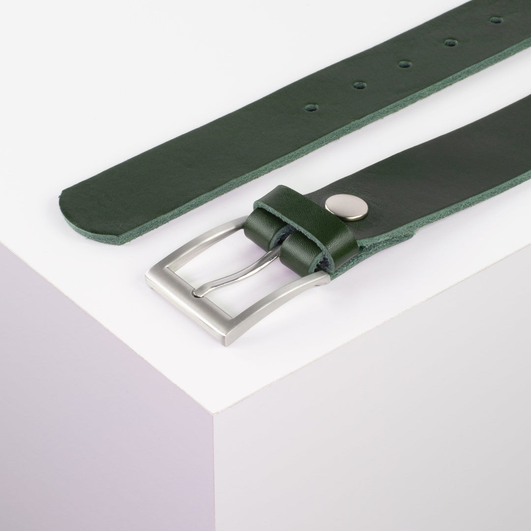 Ledergürtel 3,5cm mit Schnalle San Francisco grün ohne Muster