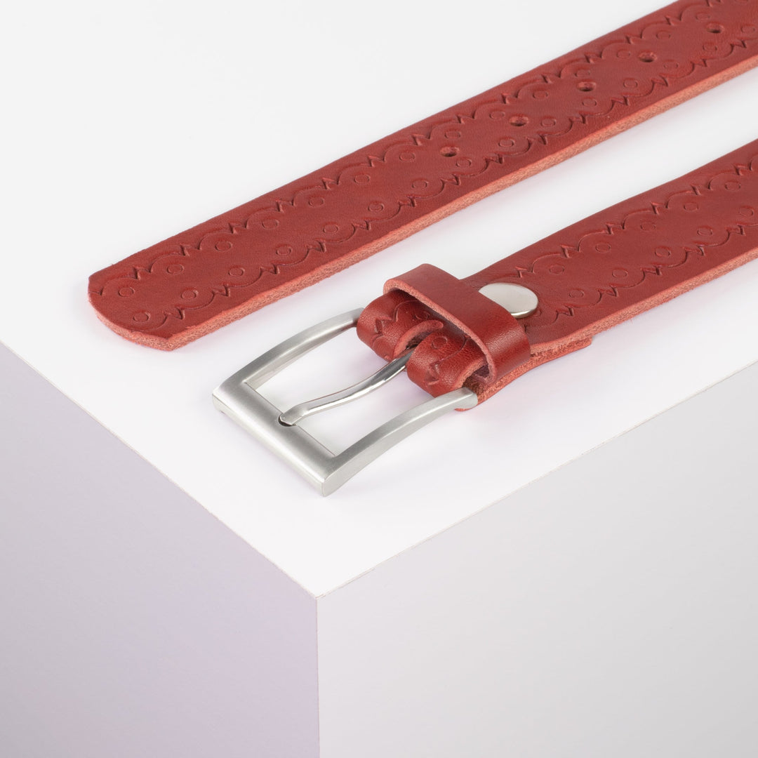 Ledergürtel 3,5cm mit Schnalle San Francisco rot Lochwelle