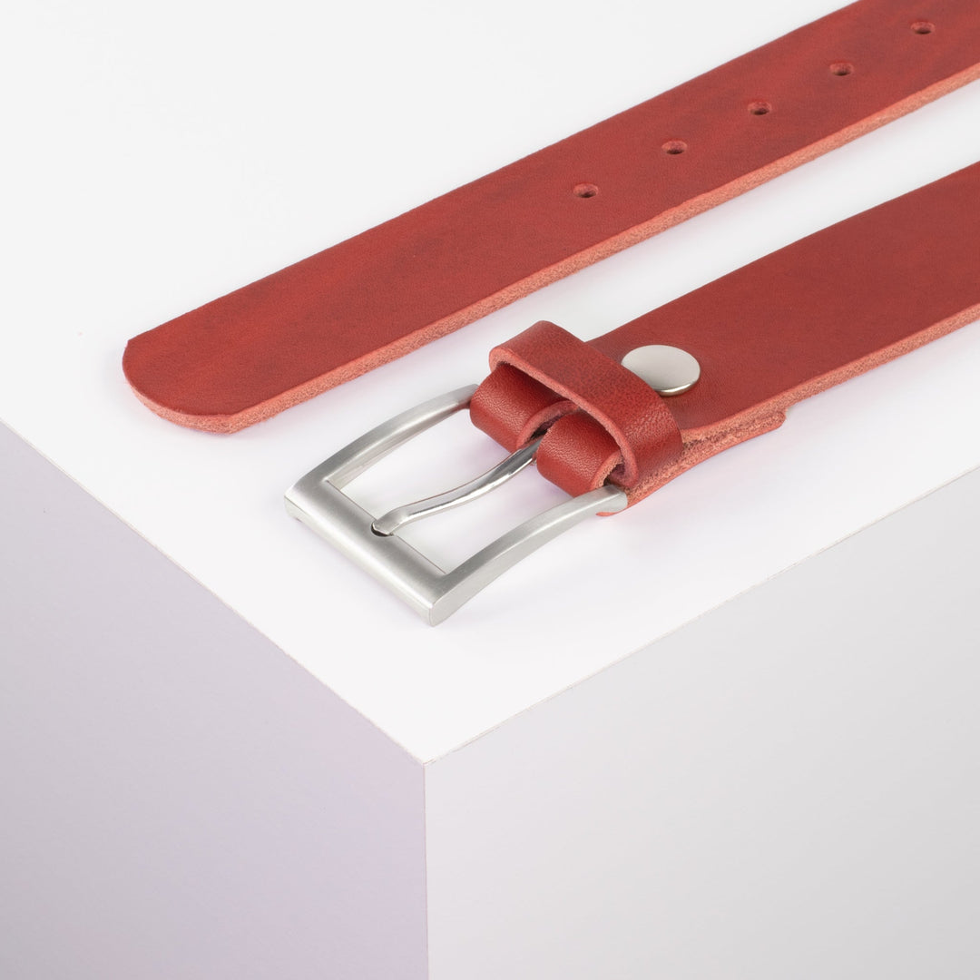 Ledergürtel 3,5cm mit Schnalle San Francisco rot ohne Muster