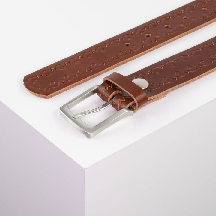 Ledergürtel 3,5cm mit Schnalle Frankfurt cognac Lochwelle