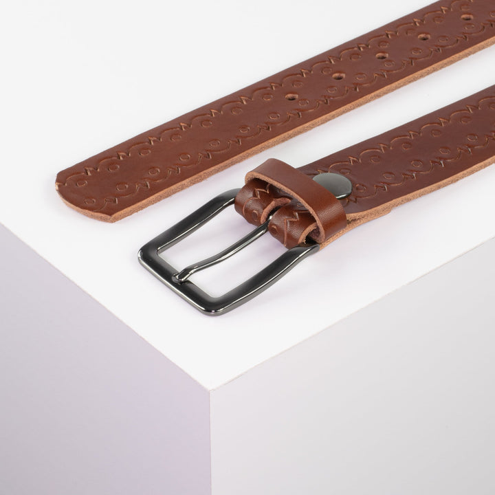 Ledergürtel 3,5cm mit Schnalle Prag cognac Lochwelle