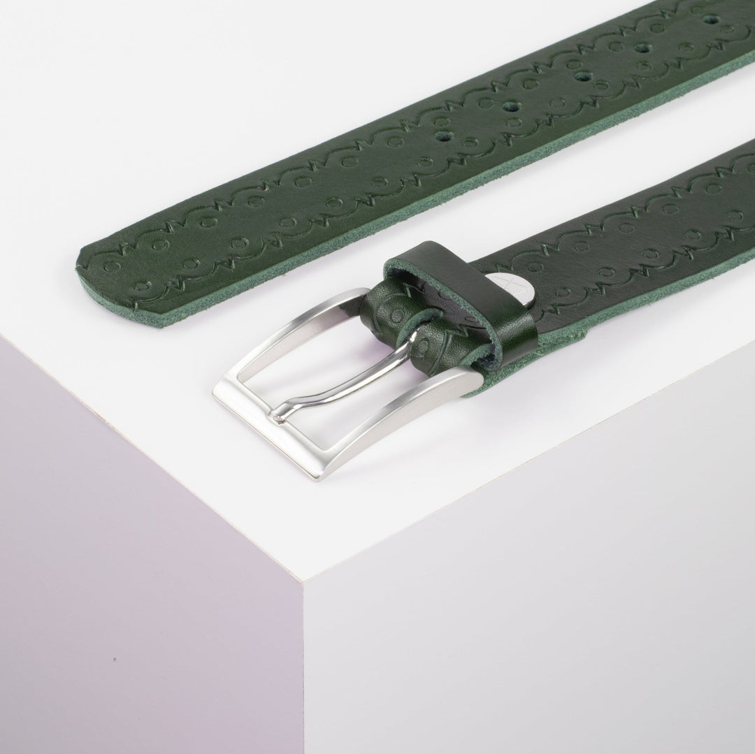 Ledergürtel 3,5cm mit Schnalle Los Angeles grün Lochwelle