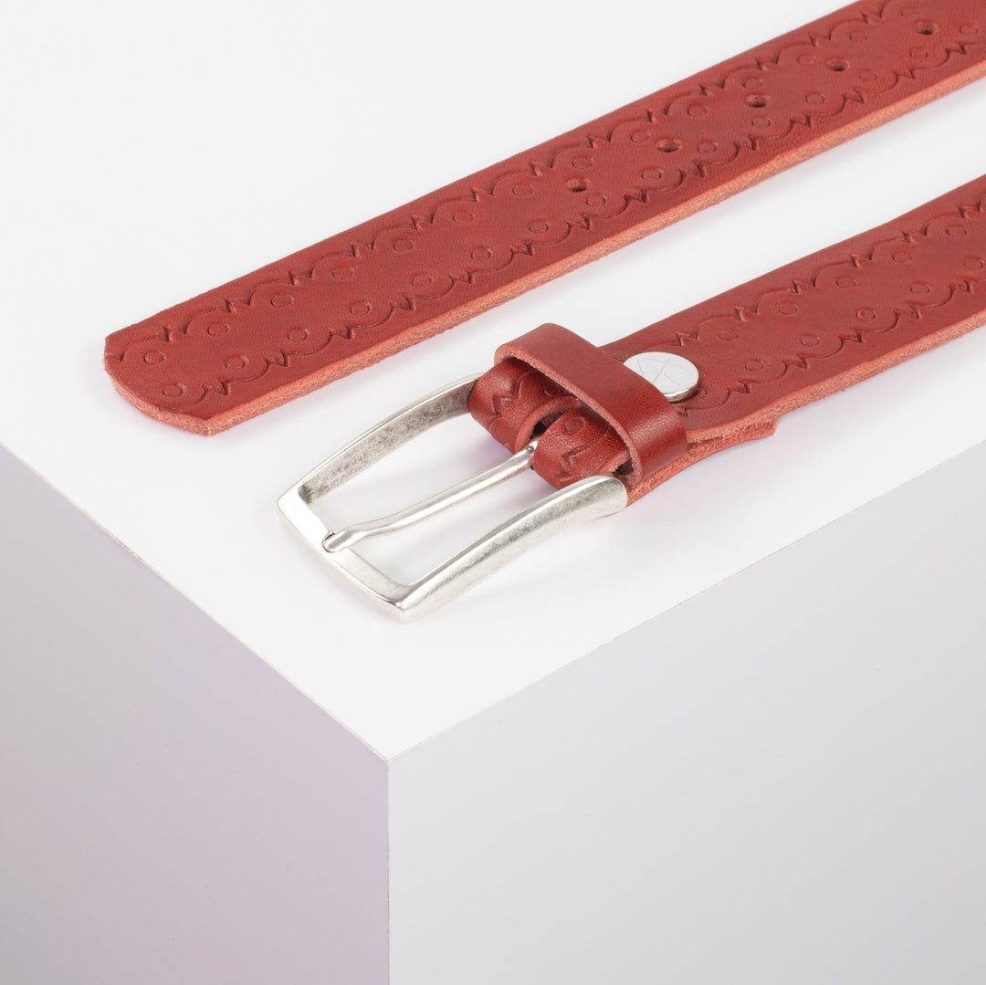 Ledergürtel 3,5cm mit Schnalle Valencia rot Lochwelle
