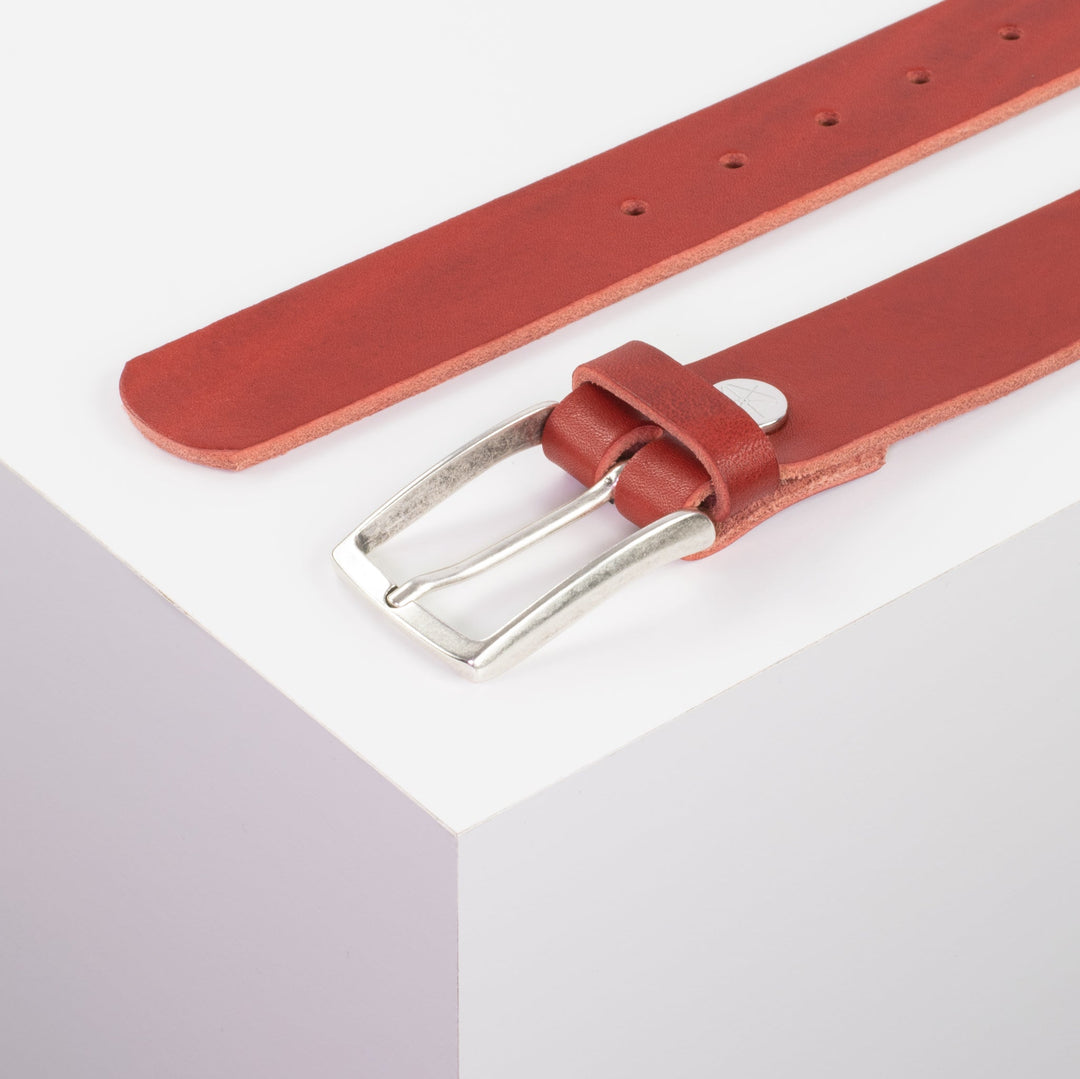 Ledergürtel 3,5cm mit Schnalle Valencia rot ohne Muster