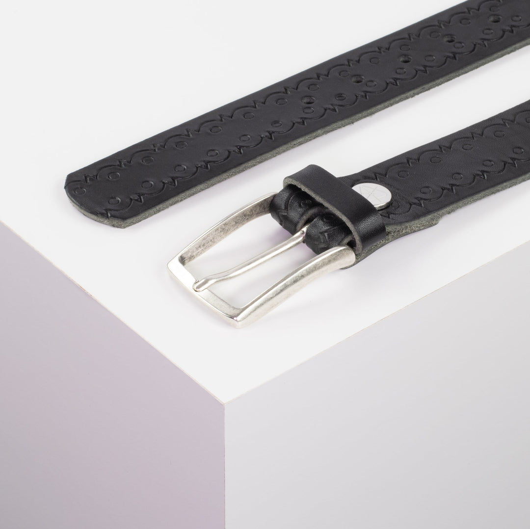 Ledergürtel 3,5cm mit Schnalle Valencia schwarz Lochwelle