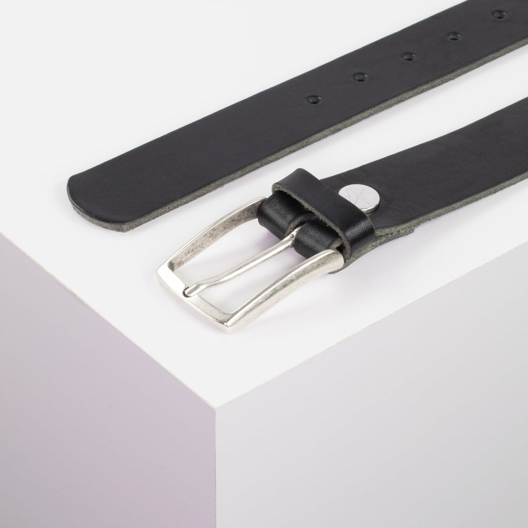 Ledergürtel 3,5cm mit Schnalle Valencia schwarz ohne Muster