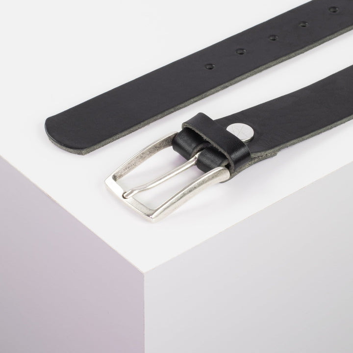 Ledergürtel 3,5cm mit Schnalle Valencia schwarz ohne Muster