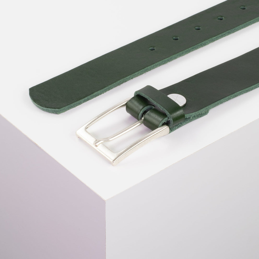 Ledergürtel 3,5cm mit Schnalle San Sebastian grün ohne Muster