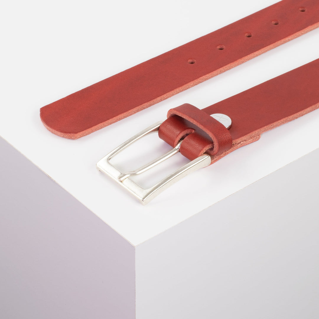 Ledergürtel 3,5cm mit Schnalle San Sebastian rot ohne Muster