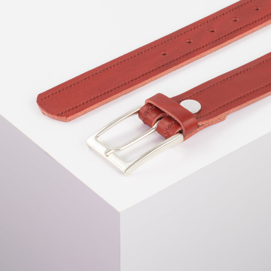 Ledergürtel 3,5cm mit Schnalle San Sebastian rot Reißverschluss
