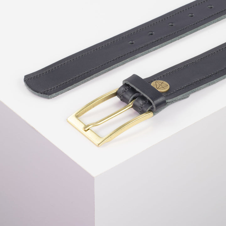 Ledergürtel 3,5cm mit Schnalle Verona gold navi Reißverschluss