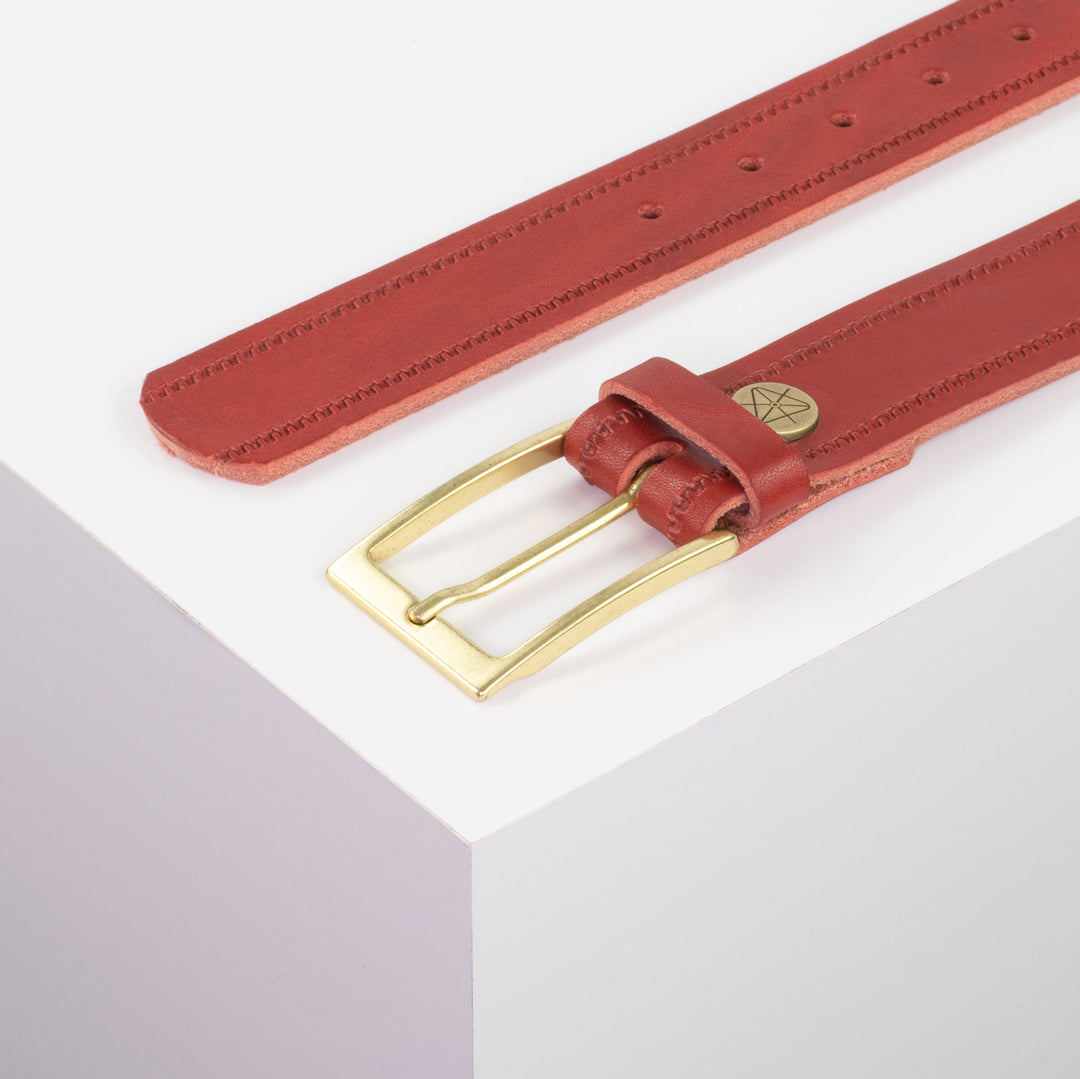 Ledergürtel 3,5cm mit Schnalle Verona gold rot Reißverschluss