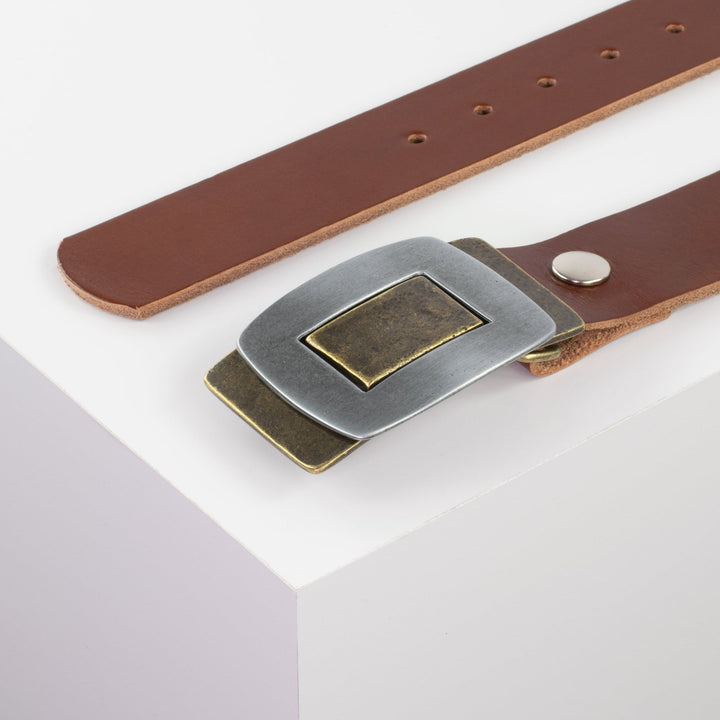 Ledergürtel 4cm mit Schnalle Inside Out cognac ohne Muster
