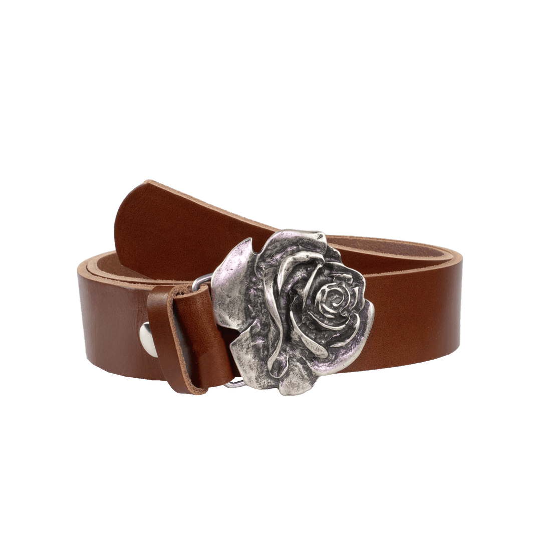 Ledergürtel 4cm mit Schnalle Rose cognac ohne Muster