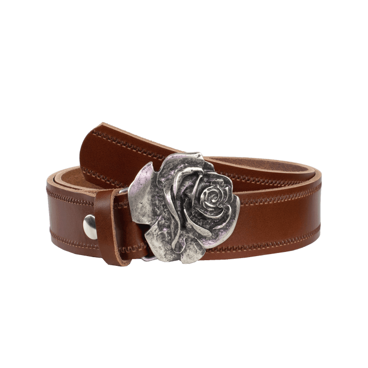 Ledergürtel 4cm mit Schnalle Rose cognac Reißverschluss