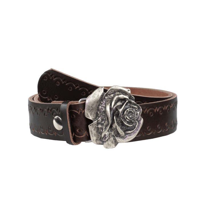 Ledergürtel 4cm mit Schnalle Rose dunkelbraun Lochwelle