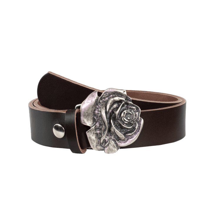Ledergürtel 4cm mit Schnalle Rose dunkelbraun ohne Muster
