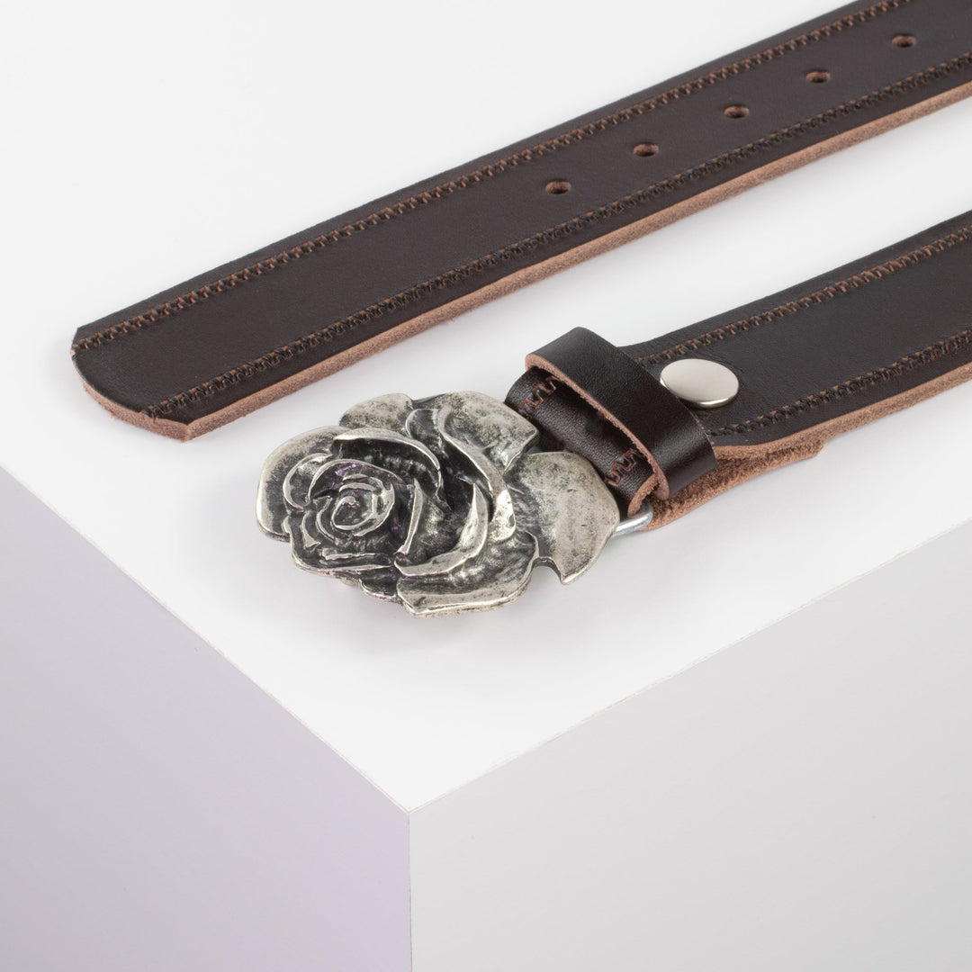 Ledergürtel 4cm mit Schnalle Rose dunkelbraun Reißverschluss