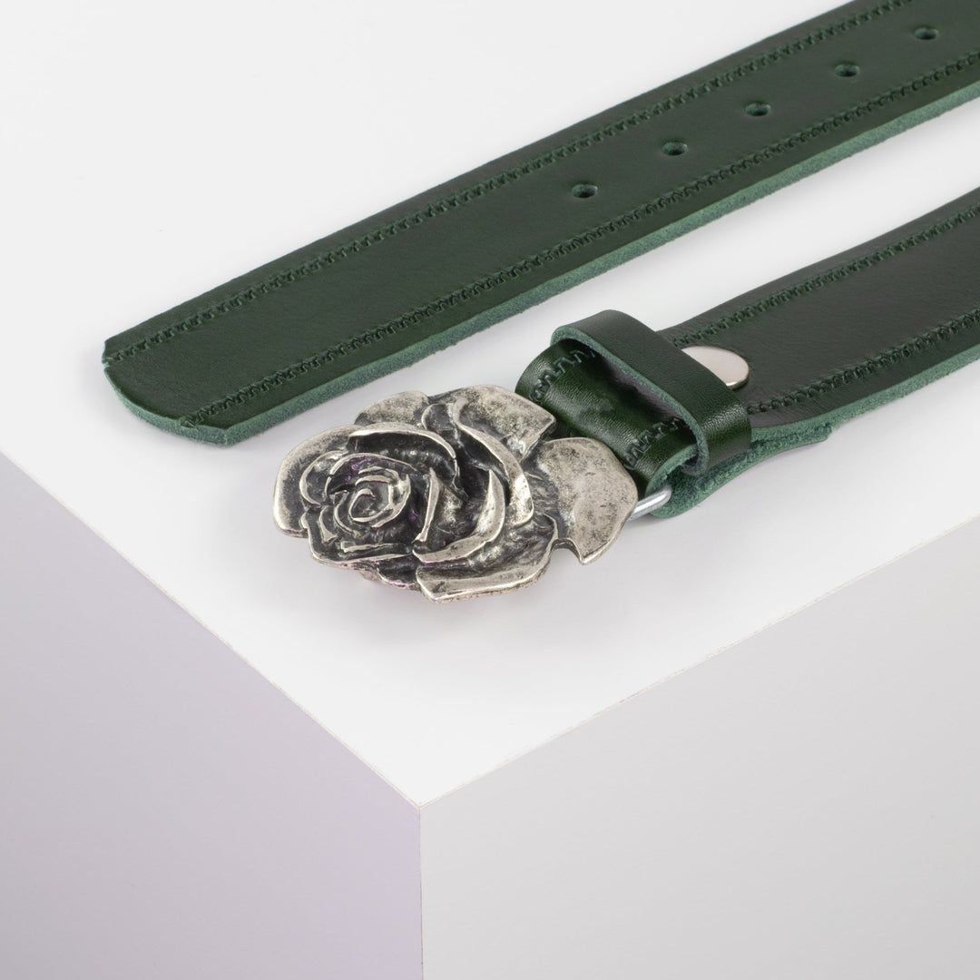 Ledergürtel 4cm mit Schnalle Rose grün Reißverschluss