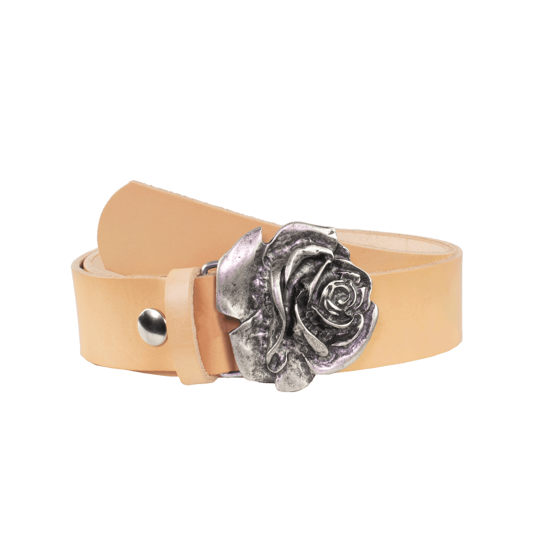 Ledergürtel 4cm mit Schnalle Rose natur ohne Muster