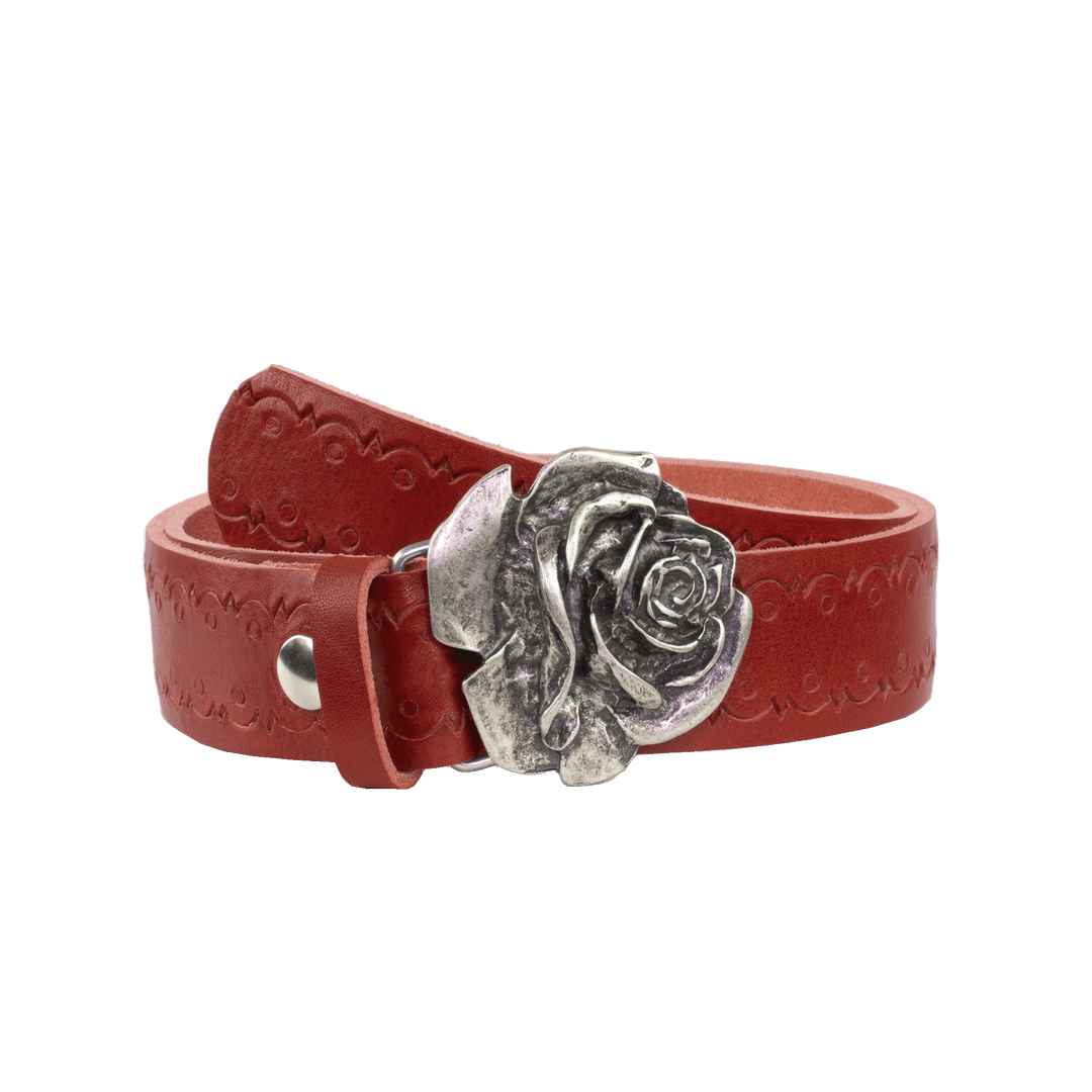 Ledergürtel 4cm mit Schnalle Rose rot Lochwelle