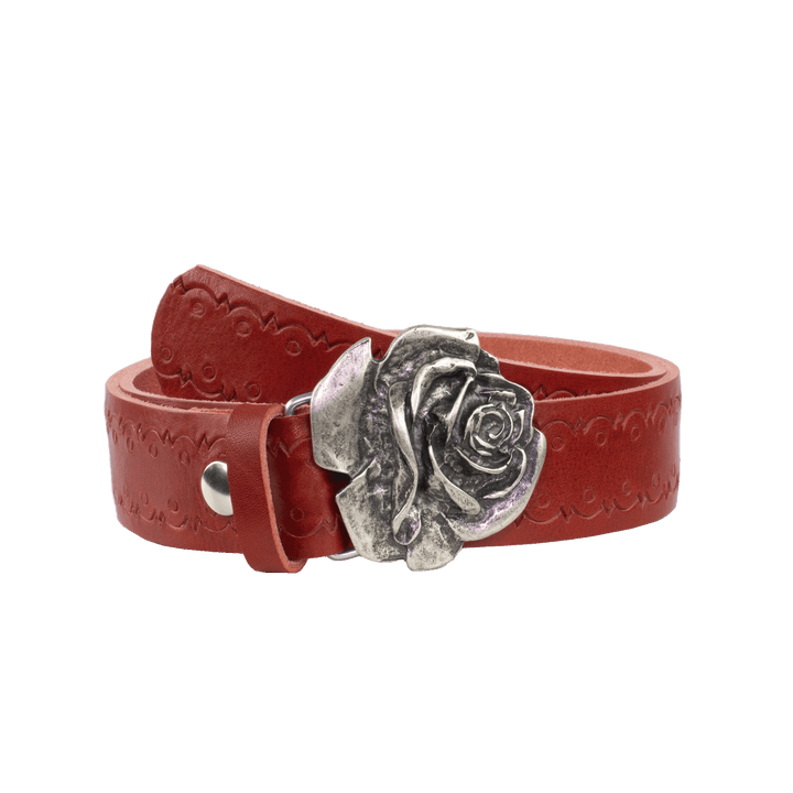 Ledergürtel 4cm mit Schnalle Rose rot Lochwelle