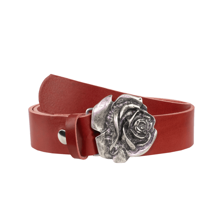 Ledergürtel 4cm mit Schnalle Rose rot ohne Muster