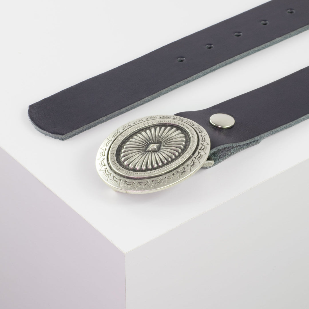 Ledergürtel 4cm mit Schnalle Floral silber navi ohne Muster